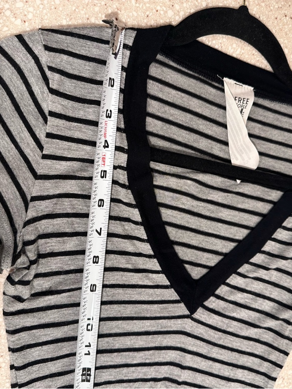 Free People "Me Oh My" V-neck Grey & Black Striped V-Neck Bodysuit XS EUC - Picture 11 of 16
